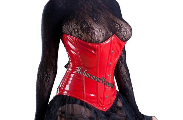 Women PVC Underbust Corsets Steel Boned Under Bust Waist Training Corset Black PVC Extreme Hi-68 Unterbrust corsage Rot-Schwarz lack Korsett