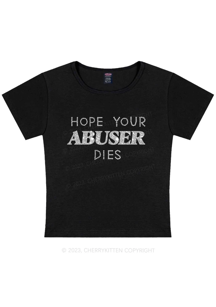 Hope Your Abuser Dies Y2K Baby Tee Cherrykitten