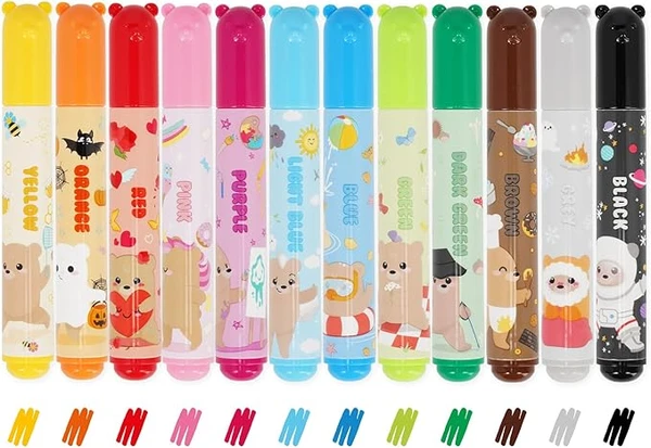 LEGAMI - Lot de 12 feutres - Teddy Friends, 12 couleurs assorties, lavables et non toxiques, pointe anti-retour, traits fins et larges, pour enfants et filles, emballage réutilisable