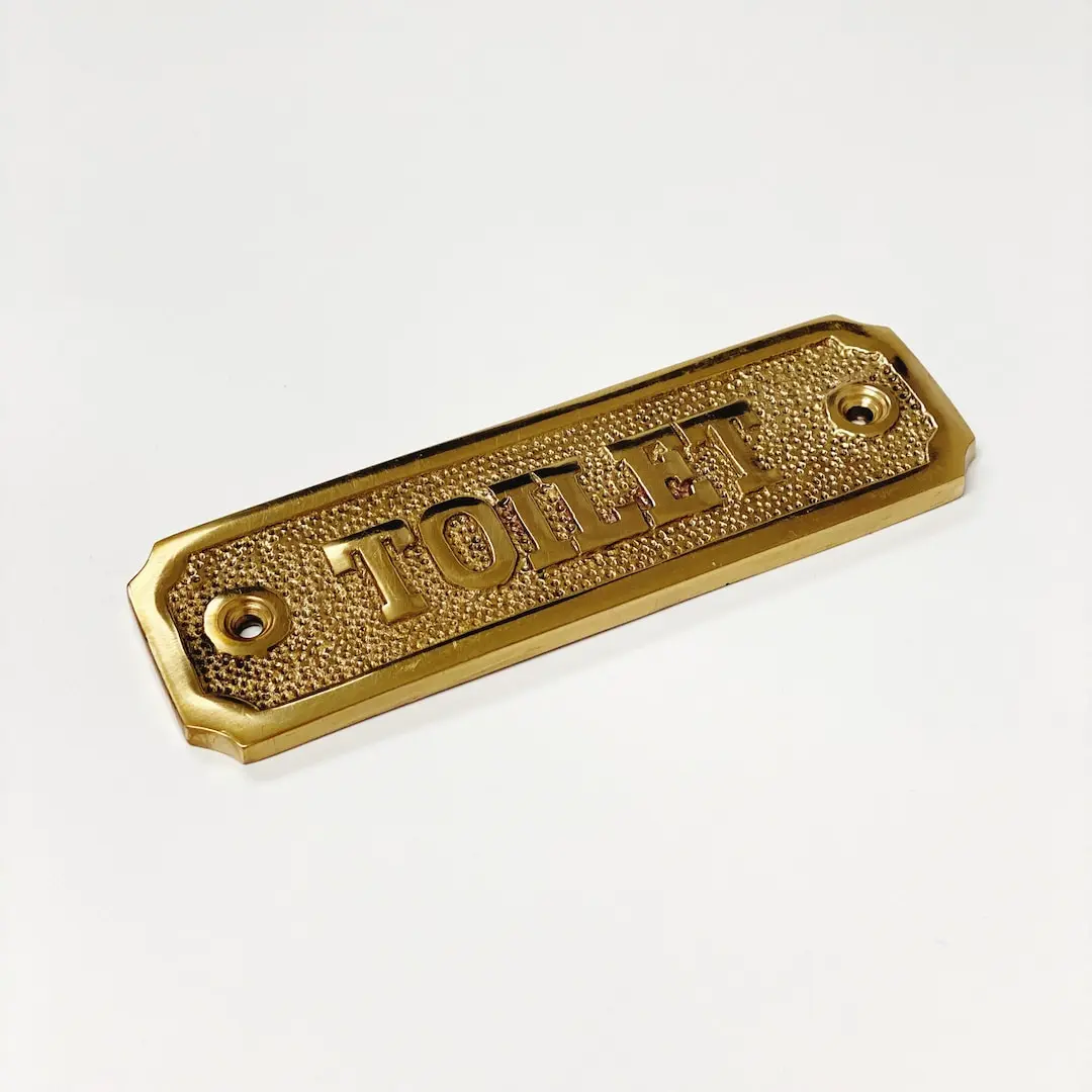 Brass Toilet Door Sign 4-1/2&quot; x 1-3/8&quot; - Brass Door Sign -  Gift