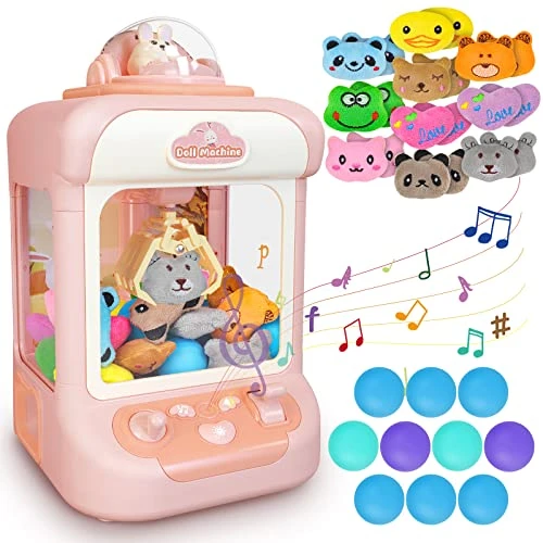deAO Mini Jouet de Machine à Griffes avec Musique, Machine à Pince, y Compris 20 Jouets en Peluche, 10 Gashapons, Jeux de Cotillons,Cadeau pour Garçons et Filles de 3 4 5 6 Ans, Anniversaire, Noël
