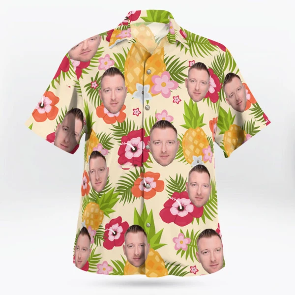 Custom Hawaiian Shirt with Pineapple and Floral Print – Personalized Aloha Beach Shirt Unisex