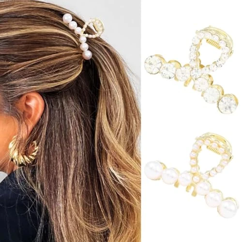 Reaky Mini pinces à cheveux en métal doré avec perles et strass pour femme