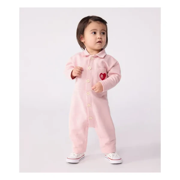 Combinaison Pompiste Cœur Coton Bio | Rose