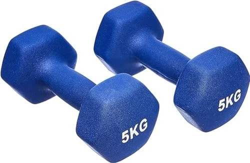 Amazon Basics Paire d'haltères en néoprène,10kg, 2 lot de 5 kg, Bleu