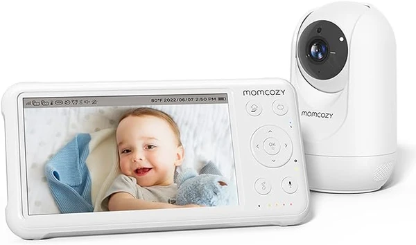Momcozy Babyphone avec caméra Écran 5 Pouces HD 1080P Moniteur bébé sans WLAN Batterie 5000 mAh Audio bidirectionnel Mode Vox IR Vision Nocturne Objectif Grand Angle Portée 960 Pieds sécurité bébé