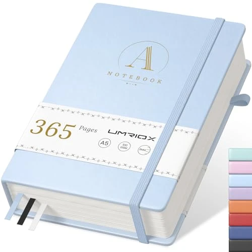 Umriox Journal intime pour adulte - Format A5 - 365 pages - Couverture rigide - Carnet épais - Avec papier 100 g/m² - En cuir - Pour bureau, école, travail, femmes et hommes - 14,5 x 21 cm - Bleu