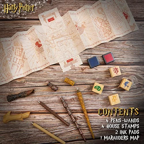 Harry Potter Coffret Stylo Baguette Magique, Tampon Encreur &amp; Carte du Maraudeur Idée Cadeau Fille/Garcon