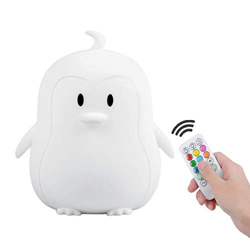 Tianhaixing Veilleuse Enfant Lampe Pingouin Silicone Souple Lampe Chevet 9 Couleurs Rechargeable Télécommande LED Veilleuse pour Cadeau/Bureau/Chambre à Coucher/Salon/Extérieur