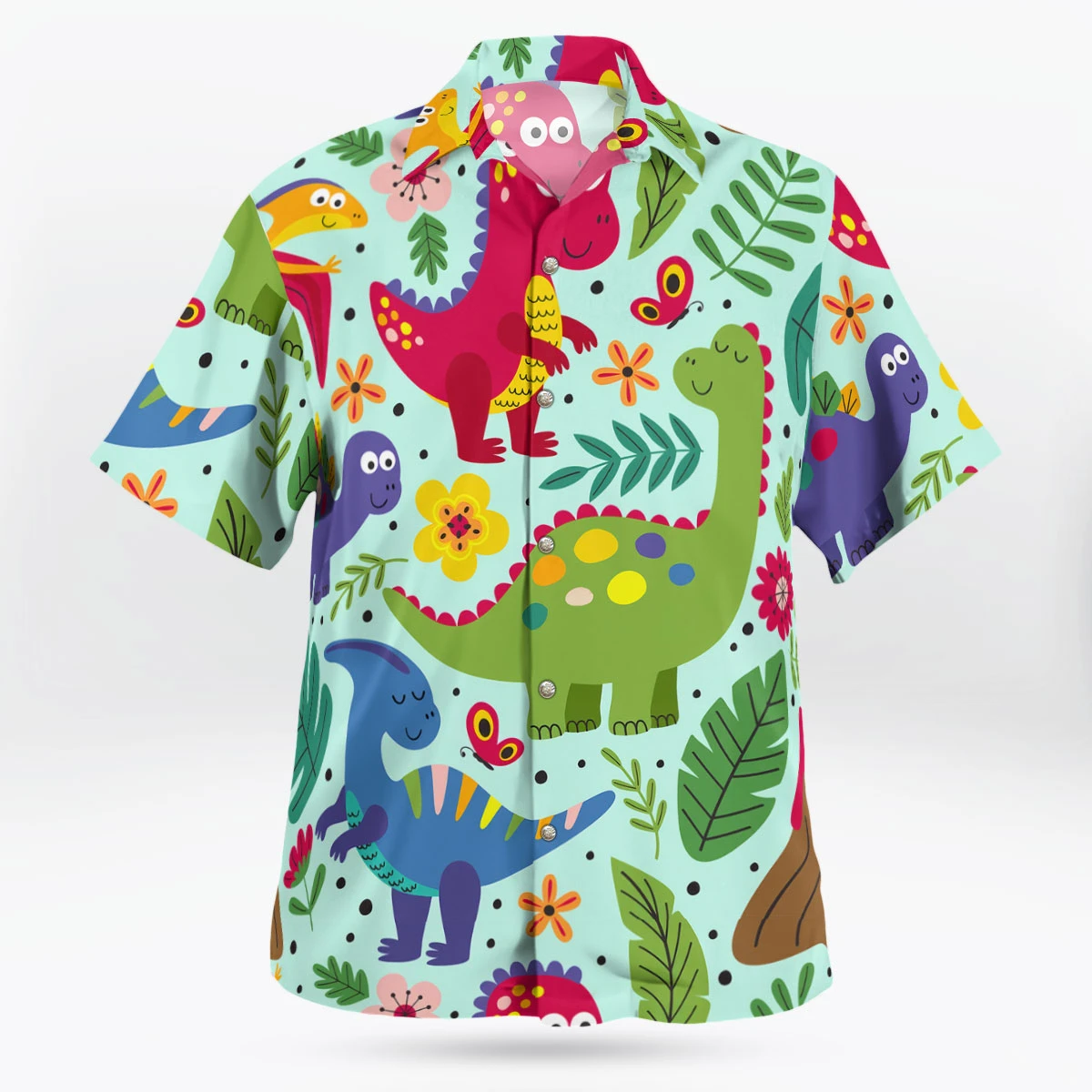 Dinosaur Hawaiian Shirt – Prehistoric Tropical Print Beach Aloha Shirt