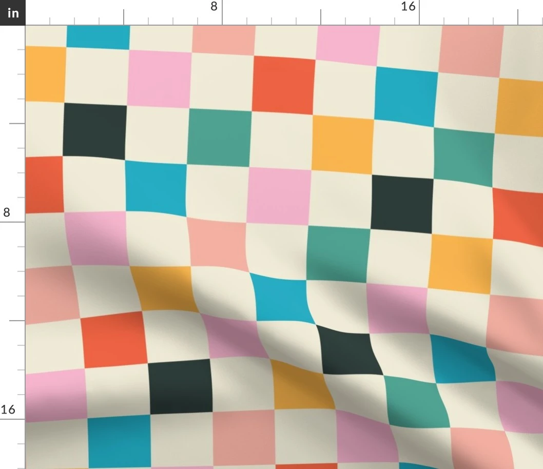 Bright Mid-Century Checks Fabric | Spoonflower
