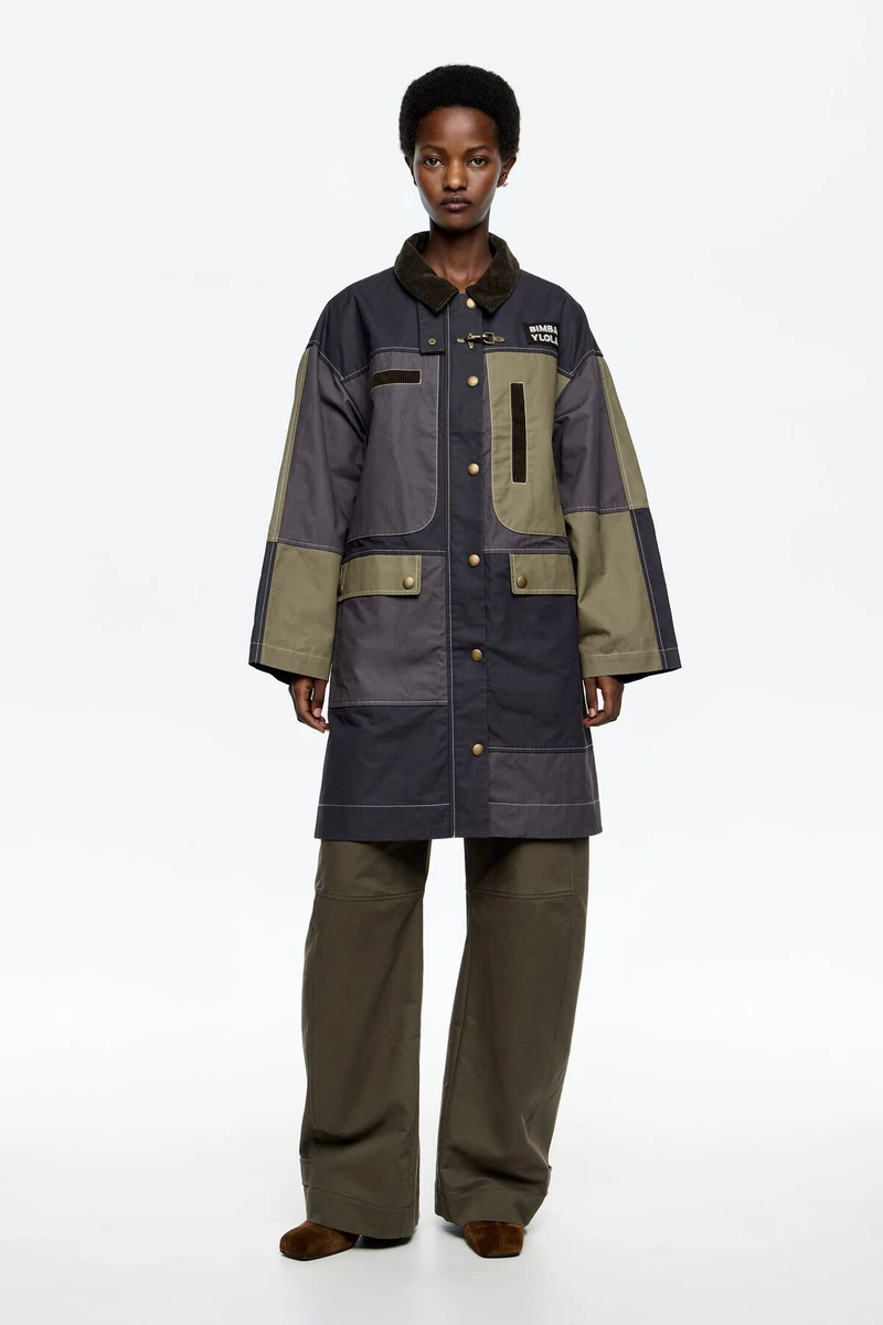 Trench mi-long patchwork multicolore bleu marine