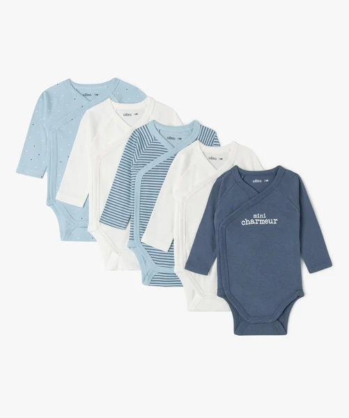 Bodies manches longues fermeture croisée devant bébé garçon (lot de 5)[MISSING]