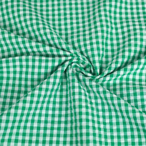 Tissu seersucker à motif tissé vichy Vert & Blanc | Tissu pour couture de chemise, robes