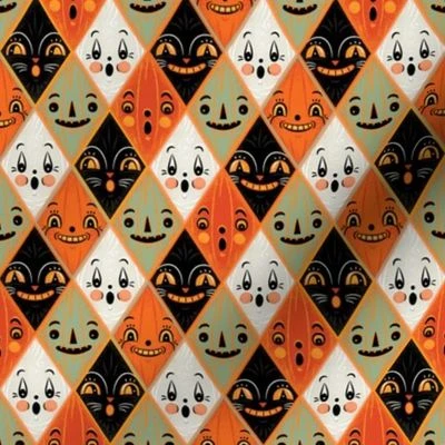 Small Halloween Face Diamonds Fabric | Spoonflower