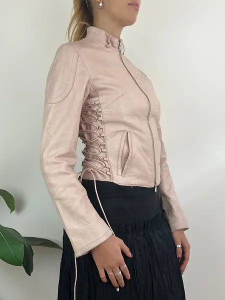 90s pink leather jacket — Nude Lagoon