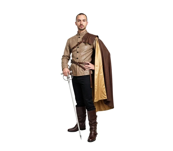 The Bronze Lion - Handmade Brown Leather Cavalier Shoulder Cape - Renaissance Musketeer Cape