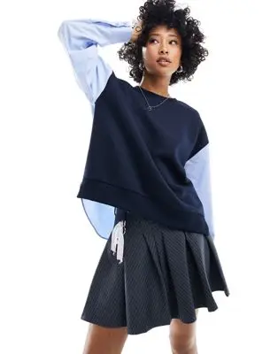 Stradivarius - Sweat effet deux parties - Bleu