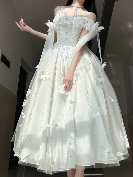 2025 printemps/été blanc clair de lune escalier papillon thème fée Cosplay esprit fée robe été vent carillon robe de princesse - AliExpress 200000532