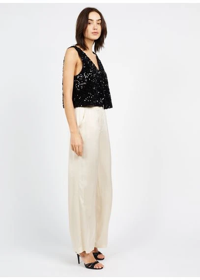 Top col V en sequin | Noir