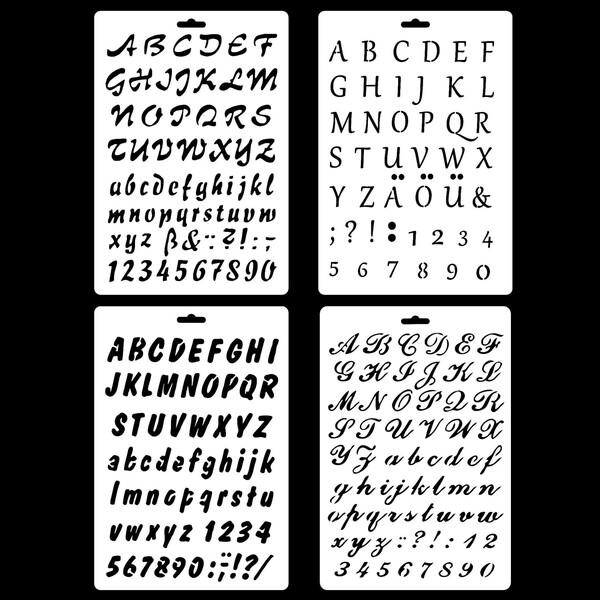 Ensemble de pochoirs style alphabet taille A4, 4 pièces par lot, lettres anglaises, parfait pour le bricolage à la maison, le scrapbooking, le coloriage, la superposition ou le gaufrage, créatif, nouveauté