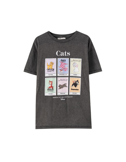 T-shirt Cats noir délavé (XL)