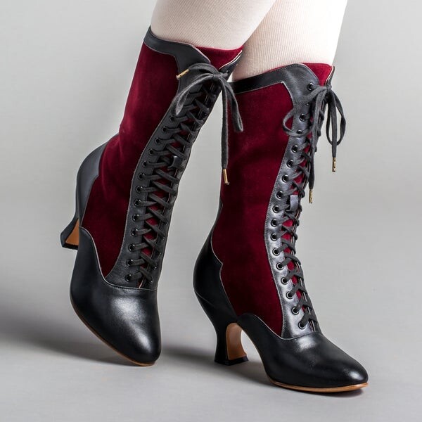 Camille Women's Edwardian Boots (Burgundy/Black)