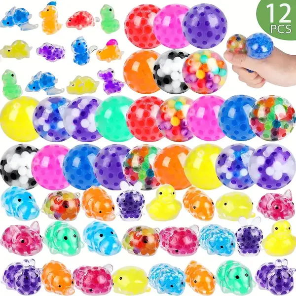 Lot De 12 Jouets Spongieux Mochi De Style Aléatoire Pour Enfants, Mini Jouets À Presser Anti-stress Avec Perles D'eau, Balles Anti-stress Fidget Toys Pour Enfants Adultes, Prix De Salle De Classe Avec Boules Sensorielles.