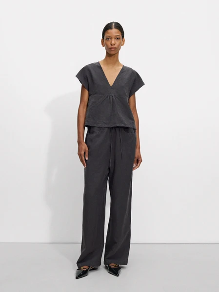 Pantalon fluide avec lin Noir | Parfois France