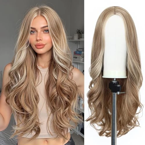 Esmee 24 Pouces Longs Cheveux Synthétiques Bouclés Perruques pour Femmes Raie Moyenne Blonde