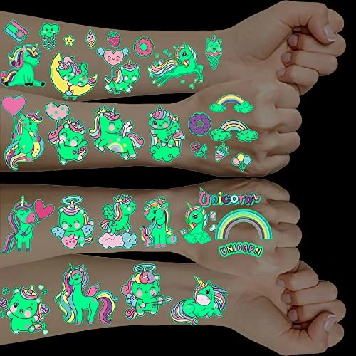 Tatouage Licorne Enfant Fille, 10 Feuilles Brillent Dans Le Noir Tatouage Ephemere, Petit Cadeau Anniversaire Jouet Pinata, Idée Cadeau Noel Enfant Fille