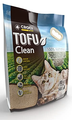 Croci Tofu Clean Litter 4.5KG - Litière agglomérante pour chat, biodégradable, se jette dans les toilettes, 100% végétale, sable anti-odeur longue durée