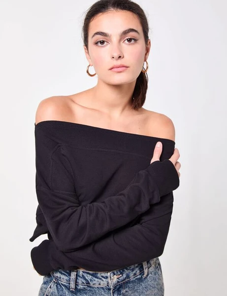 Sweat court col bateau noir