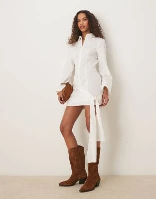 ASOS DESIGN - Robe chemise courte zippée à détails noués - Ivoire | ASOS