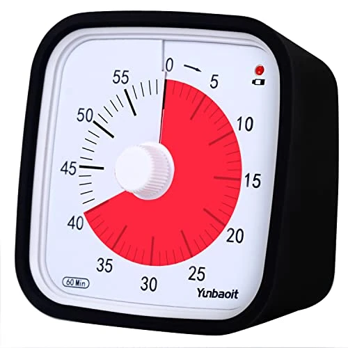 Minuteur Visuel avec étui de Protection, Yunbaoit Mis à Niveau Compte à Rebours de 60 Minutes pour Enfants et Adultes avec Rappel de Batterie Faible, Outil de Gestion du Temps Silencieux(Noir)