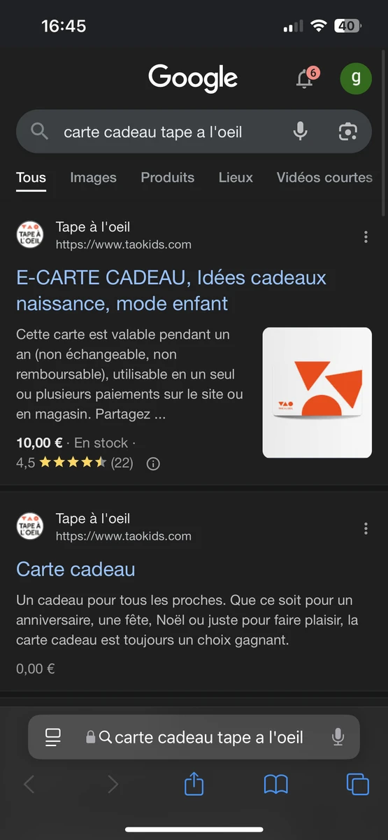 Carte cadeau tape à l’oeil