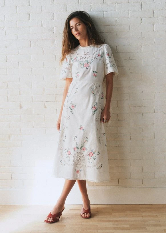 Robe Olivia - Sézane x SEA NY - Broderie Contrastée Mini Multico Fond Écru