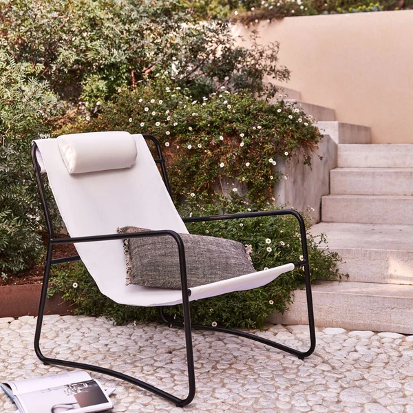 JEFF - Fauteuil de jardin en acier et coton - blanc