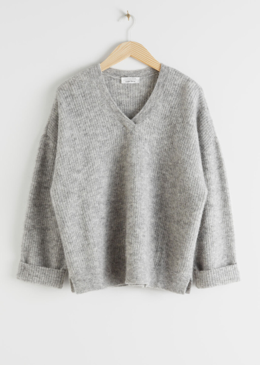 Oversized V-Neck Ribbed Sweater - Grey - Sweaters - & Other Stories ...