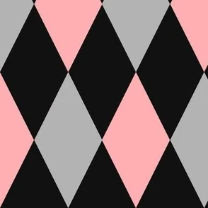harlequin diamond pink grey black large Fabric | Spoonflower