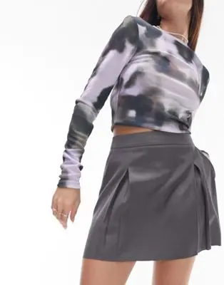Topshop - Mini-jupe ajustée d'ensemble - Gris