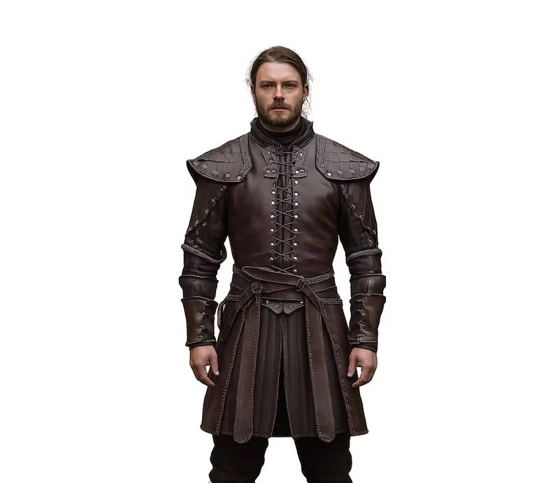 The Iron Huntsman - Handmade Brown Leather Ren Fair Jerkin - Pure Leather Medieval Renaissance Jacket - Dungeons And Dragons Cosplay Costume