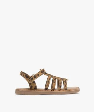 Sandales en cuir imprimé léopard avec bride scratch fille
