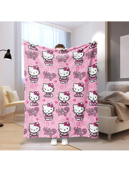 Sanrio 1 pièce Couverture en flanelle avec motif de dessin animé hello kitty pour la Saint-Valentin, impression numérique. Chaud et convient à différents styles de décoration d'intérieur, idéal pour le canapé du salon ou le lit de la chambre