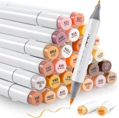 Ohuhu 36 marqueurs à alcool pour les couleurs de peau, pinceau et ciseau marqueur artistique pour croquis marqueurs à base d'alcool pour la coloration pour les tons de peau et les nuances de cheveux