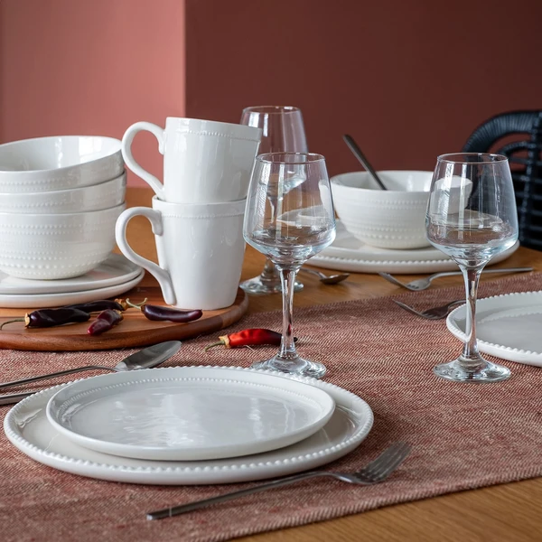 MARGOT - Service de vaisselle en porcelaine - blanc ventoux