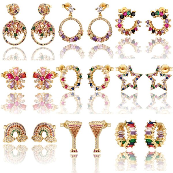 Boucles d'oreilles étoile distante arc-en-ciel en zircon, bijoux pour femmes en or cz, boucles d'oreilles amour sourire fleur, bijoux cadeau de noël