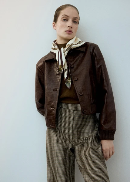 Pantalon en laine mélangée pied-de-poule