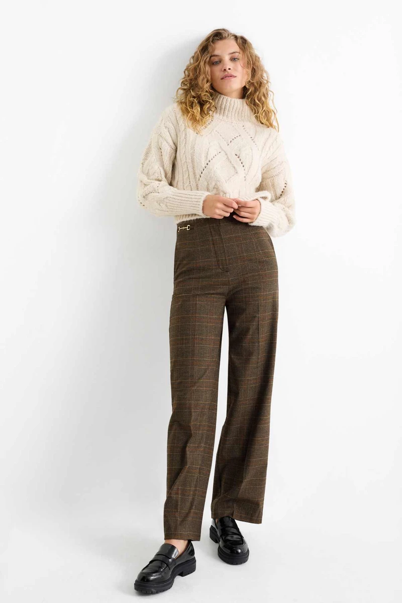 Pantalon de toile - high waist - wide leg - à carreaux