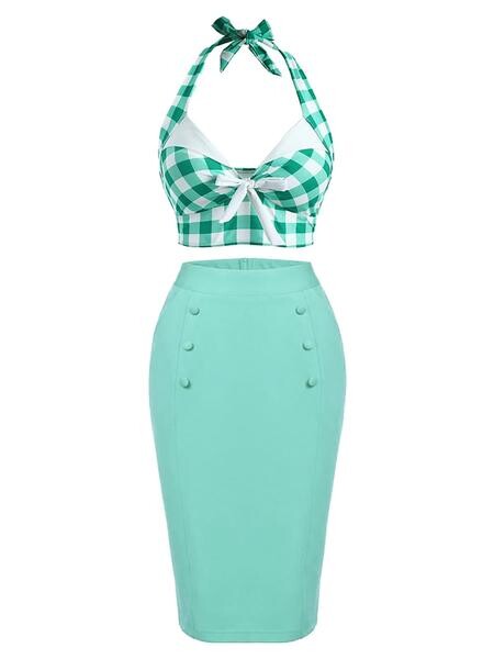 2PCS Robe Crayon Année 60 Top & Jupe